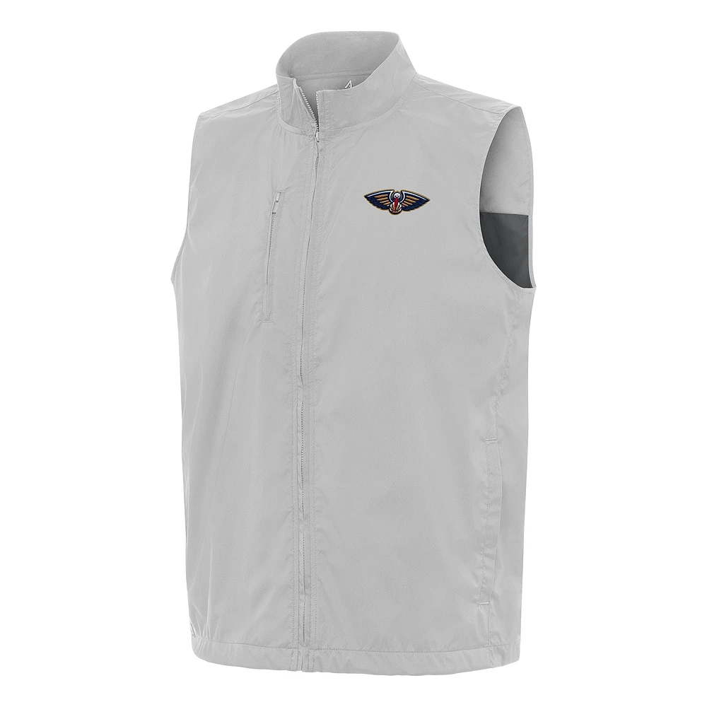 Men's Antigua Heather Gray New Orleans Pelicans Brisk Full-Zip Vest