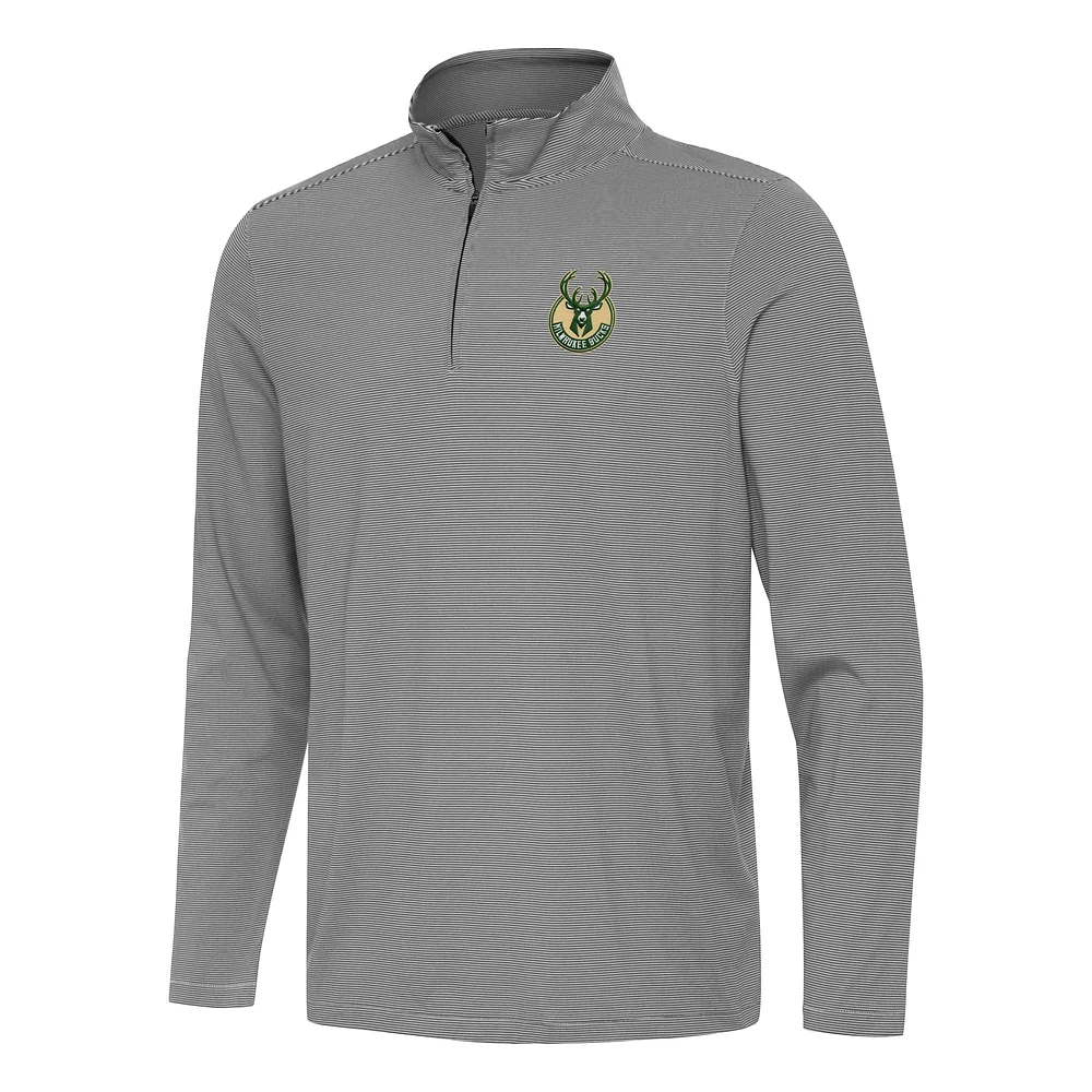 Men's Antigua Black Milwaukee Bucks Twine Quarter-Zip Top