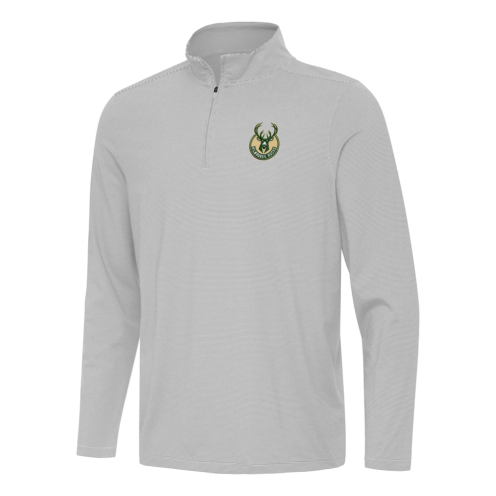 Men's Antigua Gray Milwaukee Bucks Twine Quarter-Zip Top
