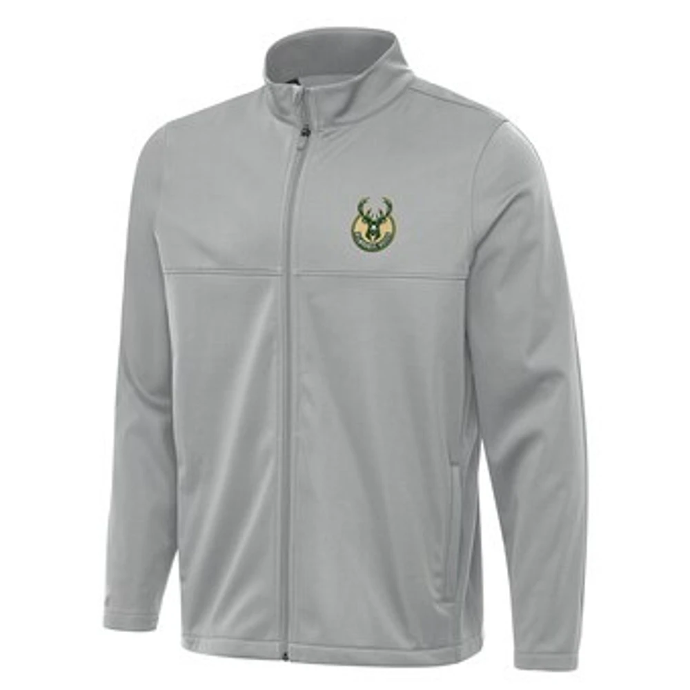 Men's Antigua Gray Milwaukee Bucks Links 2 Full-Zip Golf Jacket
