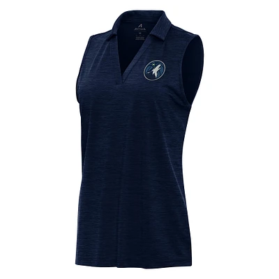 Women's Antigua Heather Navy Minnesota Timberwolves Layout Sleeveless V-Neck Polo