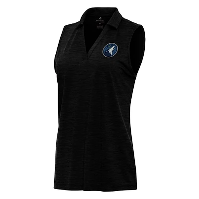 Women's Antigua Heather Black Minnesota Timberwolves Layout Sleeveless V-Neck Polo