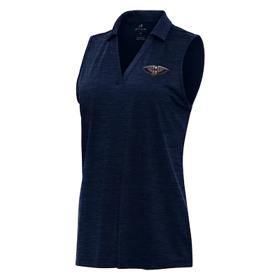 Women's Antigua Heather Navy New Orleans Pelicans Layout Sleeveless V-Neck Polo