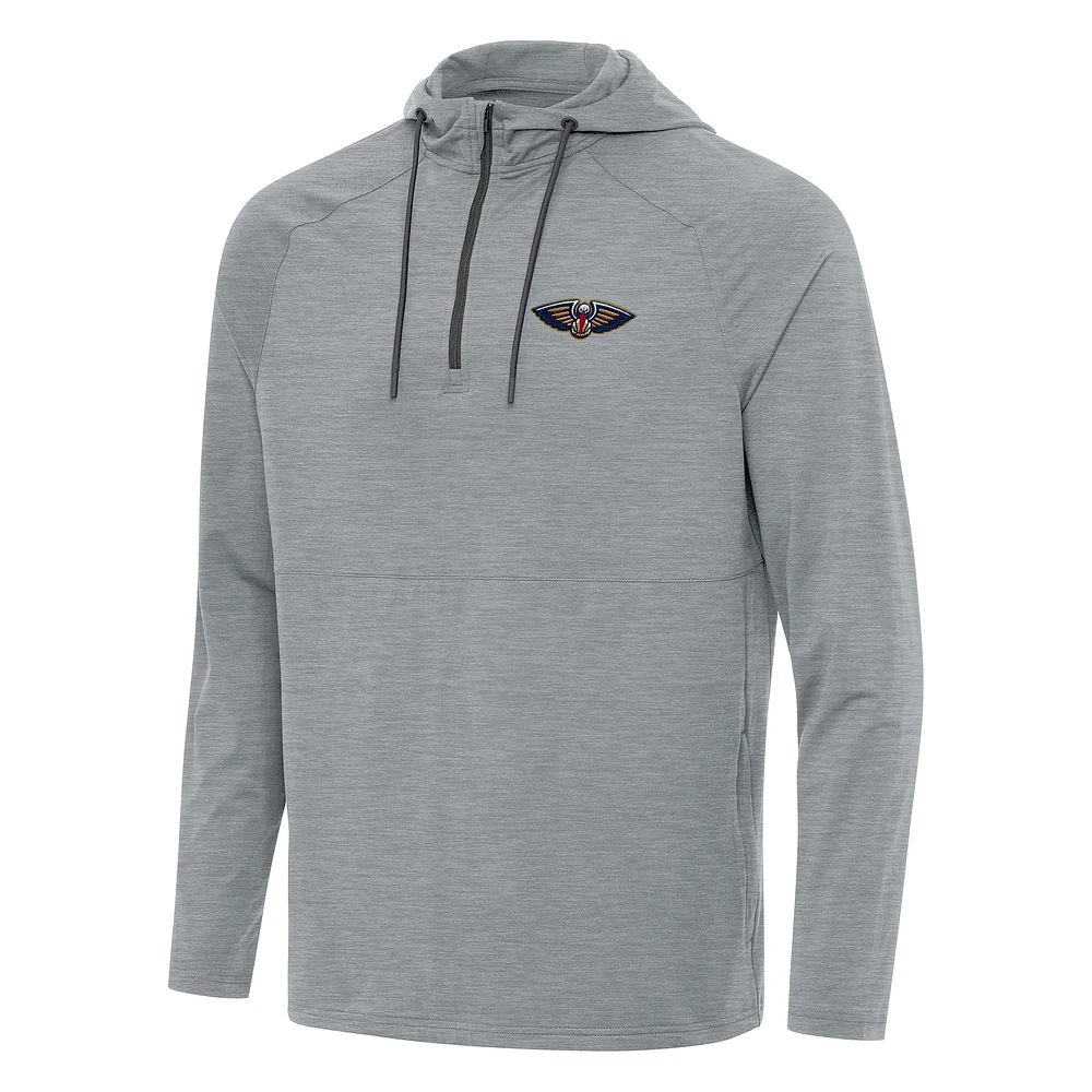 Men's Antigua Heather Gray New Orleans Pelicans Spikes Raglan Quarter-Zip Hoodie
