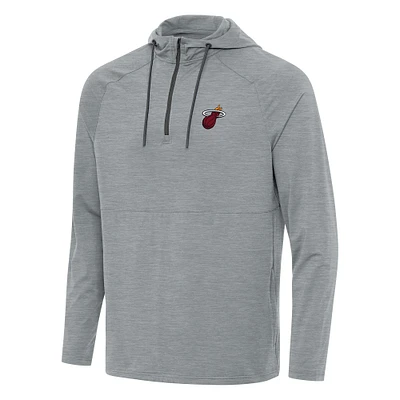 Men's Antigua Heather Gray Miami Heat Spikes Raglan Quarter-Zip Hoodie