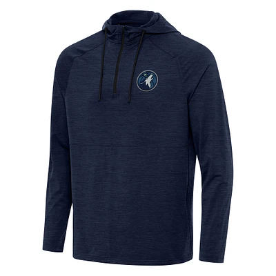 Men's Antigua Heather Navy Minnesota Timberwolves Spikes Raglan Quarter-Zip Hoodie