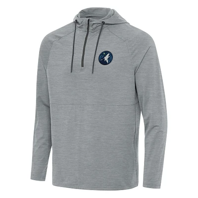 Men's Antigua Heather Gray Minnesota Timberwolves Spikes Raglan Quarter-Zip Hoodie