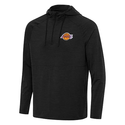 Men's Antigua Heather Los Angeles Lakers Spikes Raglan Quarter-Zip Hoodie