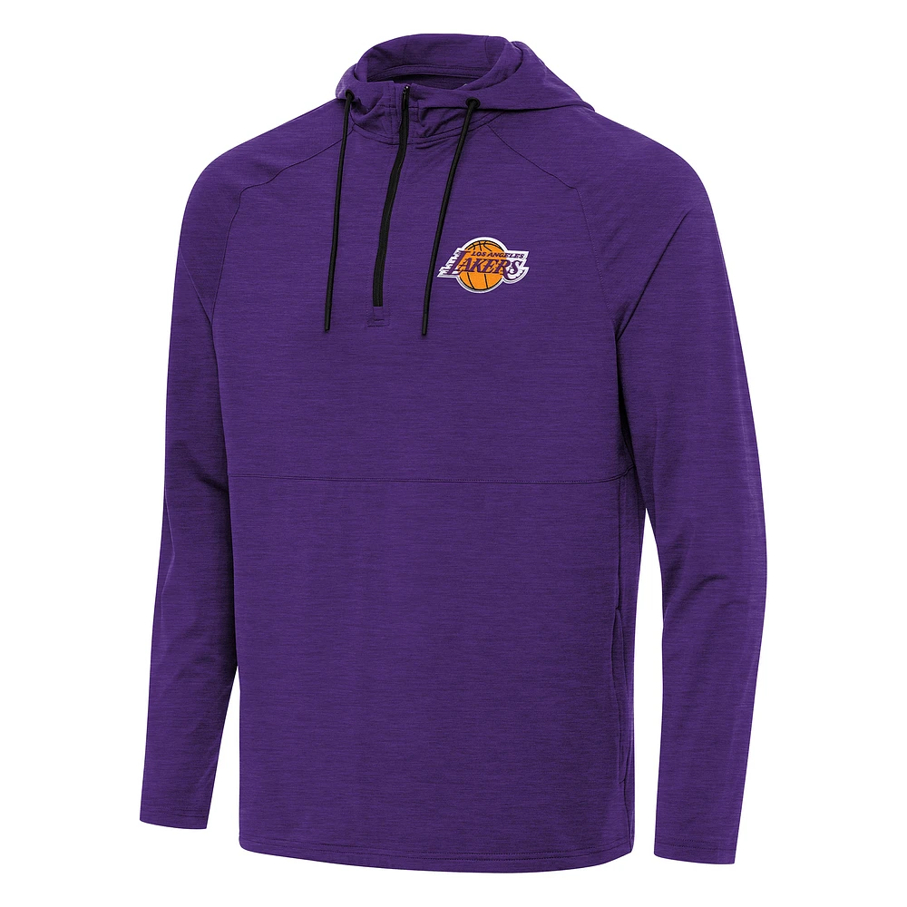 Men's Antigua Heather Purple Los Angeles Lakers Spikes Raglan Quarter-Zip Hoodie