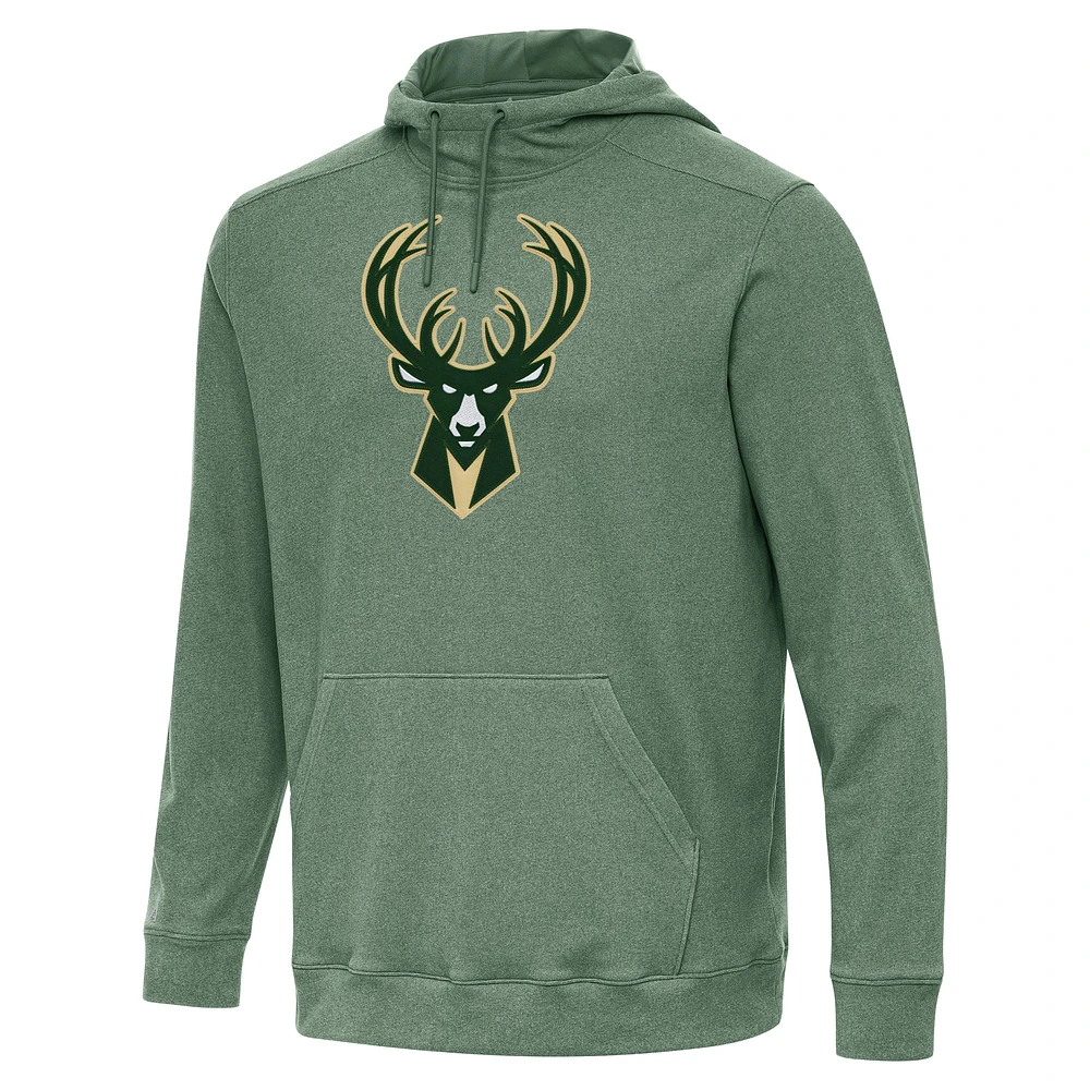 Men's Antigua Heather Hunter Green Milwaukee Bucks Cloud Pullover Hoodie