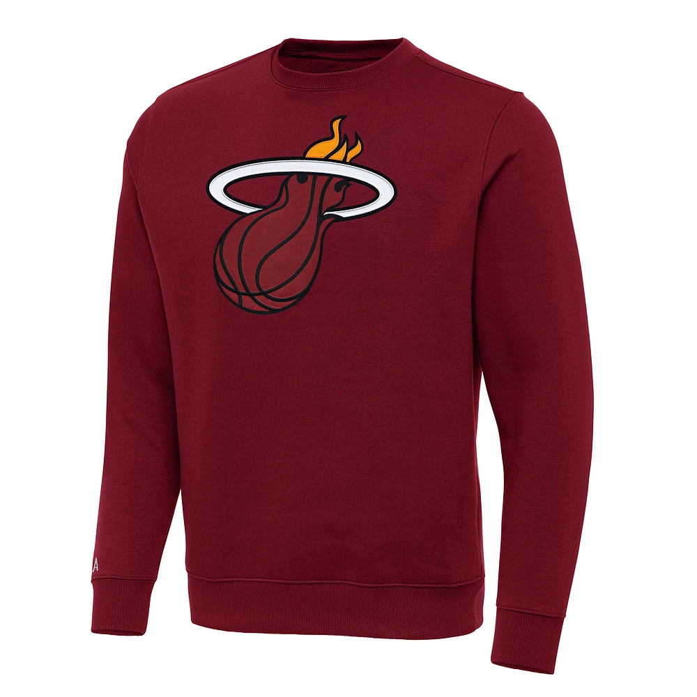 Men's Antigua Cardinal Miami Heat Victory Crewneck Pullover Sweatshirt