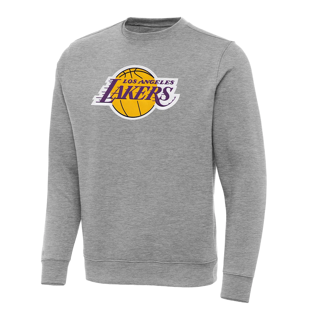 Men's Antigua Heather Gray Los Angeles Lakers Big & Tall Victory Crew Neck Pullover Sweatshirt