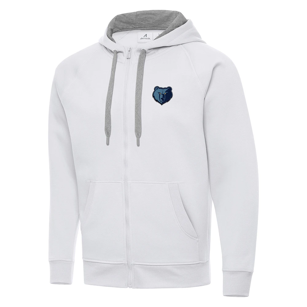 Men's Antigua White Memphis Grizzlies Big & Tall Victory Full-Zip Hoodie Jacket