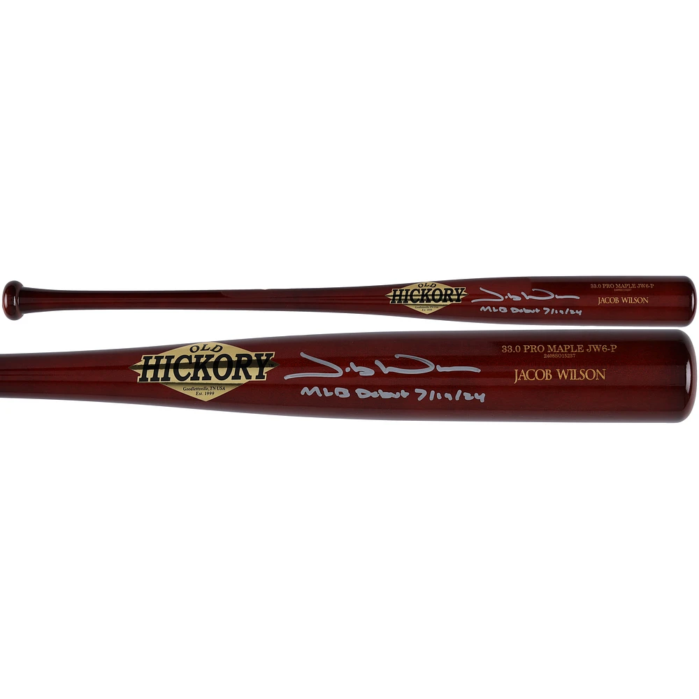 Jacob Wilson Athletics Autographed Old Hickory Game Model Bat with "MLB Debut 7/19/24" Inscription