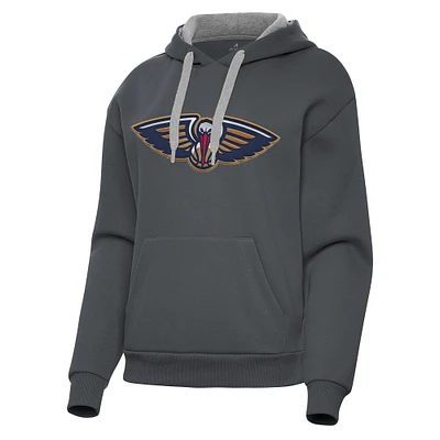 Women's Antigua Charcoal New Orleans Pelicans Victory Pullover Hoodie