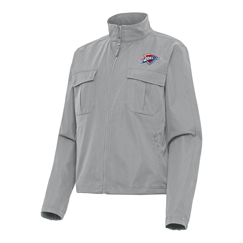 Women's Antigua Gray Oklahoma City Thunder Even Par Full-Zip Jacket