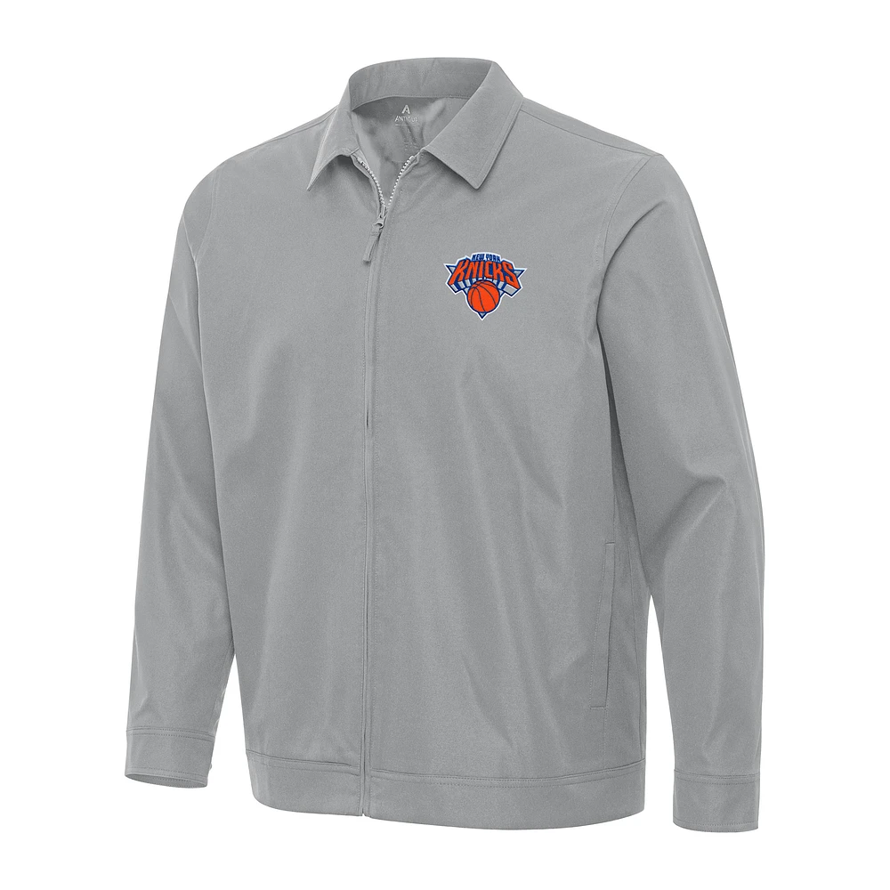 Men's Antigua Gray New York Knicks Pivot Full-Zip Jacket