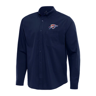 Men's Antigua Navy Oklahoma City Thunder Flight Woven Tri-Blend Long Sleeve Button-Down Shirt