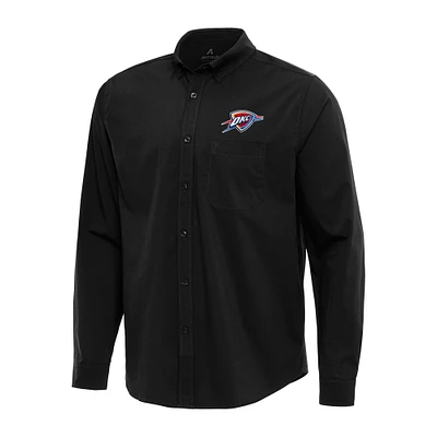 Men's Antigua Black Oklahoma City Thunder Flight Woven Tri-Blend Long Sleeve Button-Down Shirt