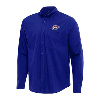 Men's Antigua Royal Oklahoma City Thunder Flight Woven Tri-Blend Long Sleeve Button-Down Shirt