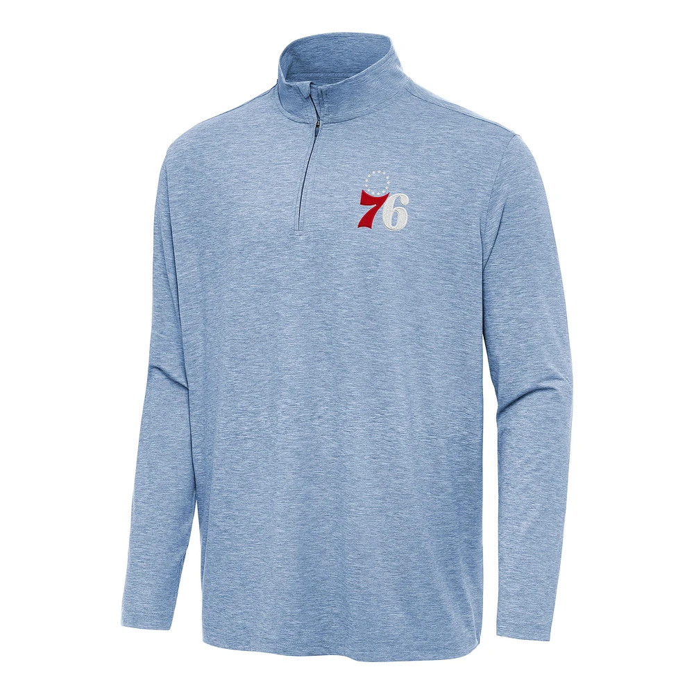 Men's Antigua Heather Aqua Philadelphia 76ers Hunk Quarter-Zip Top