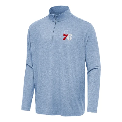 Men's Antigua Heather Aqua Philadelphia 76ers Hunk Quarter-Zip Top