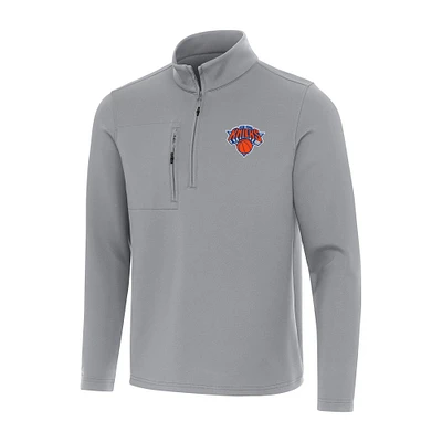 Men's Antigua Gray New York Knicks Insider Quarter-Zip Top