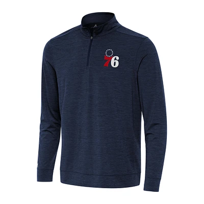 Men's Antigua Heather Navy Philadelphia 76ers Bright Quarter-Zip Top