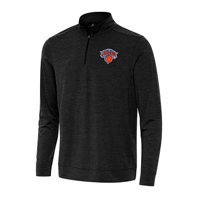 Men's Antigua Heather Black New York Knicks Bright Quarter-Zip Top