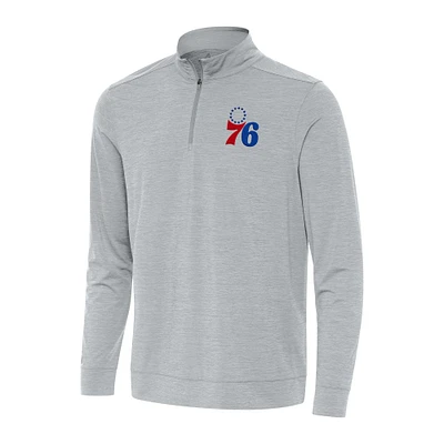 Men's Antigua Heather Gray Philadelphia 76ers Bright Quarter-Zip Top