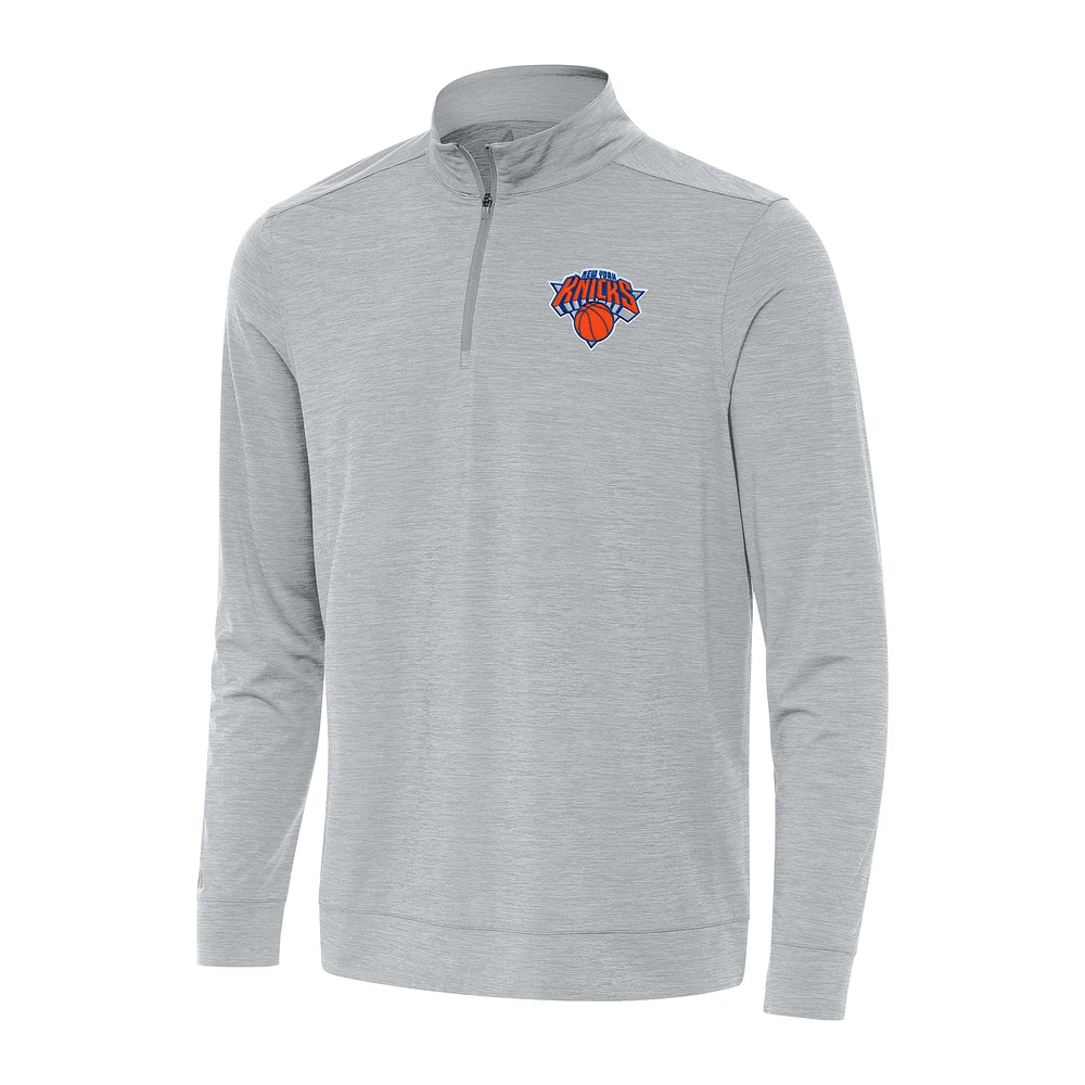 Men's Antigua Heather New York Knicks Bright Quarter-Zip Top