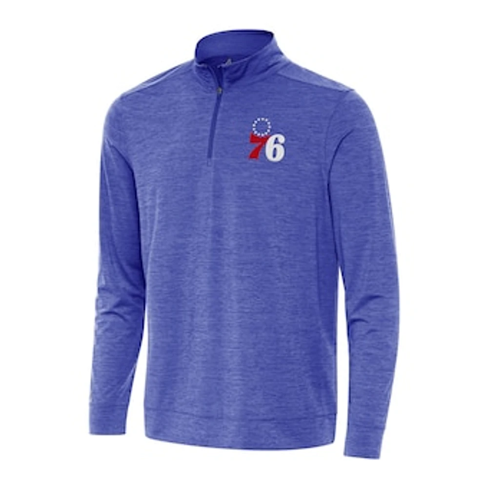 Men's Antigua Heather Royal Philadelphia 76ers Bright Quarter-Zip Top