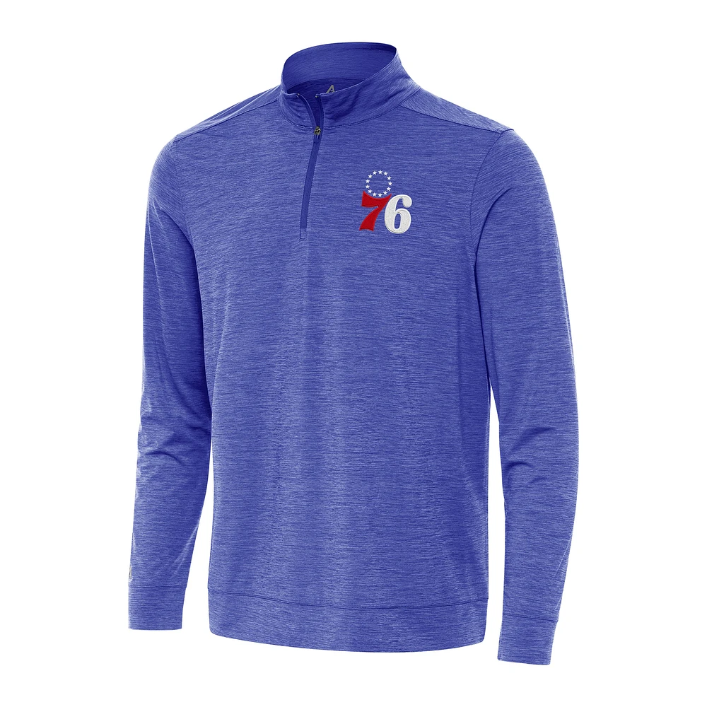 Men's Antigua Heather Royal Philadelphia 76ers Bright Quarter-Zip Top