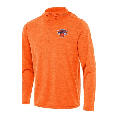 Men's Antigua Heather Orange New York Knicks Tidy Quarter-Zip Hoodie
