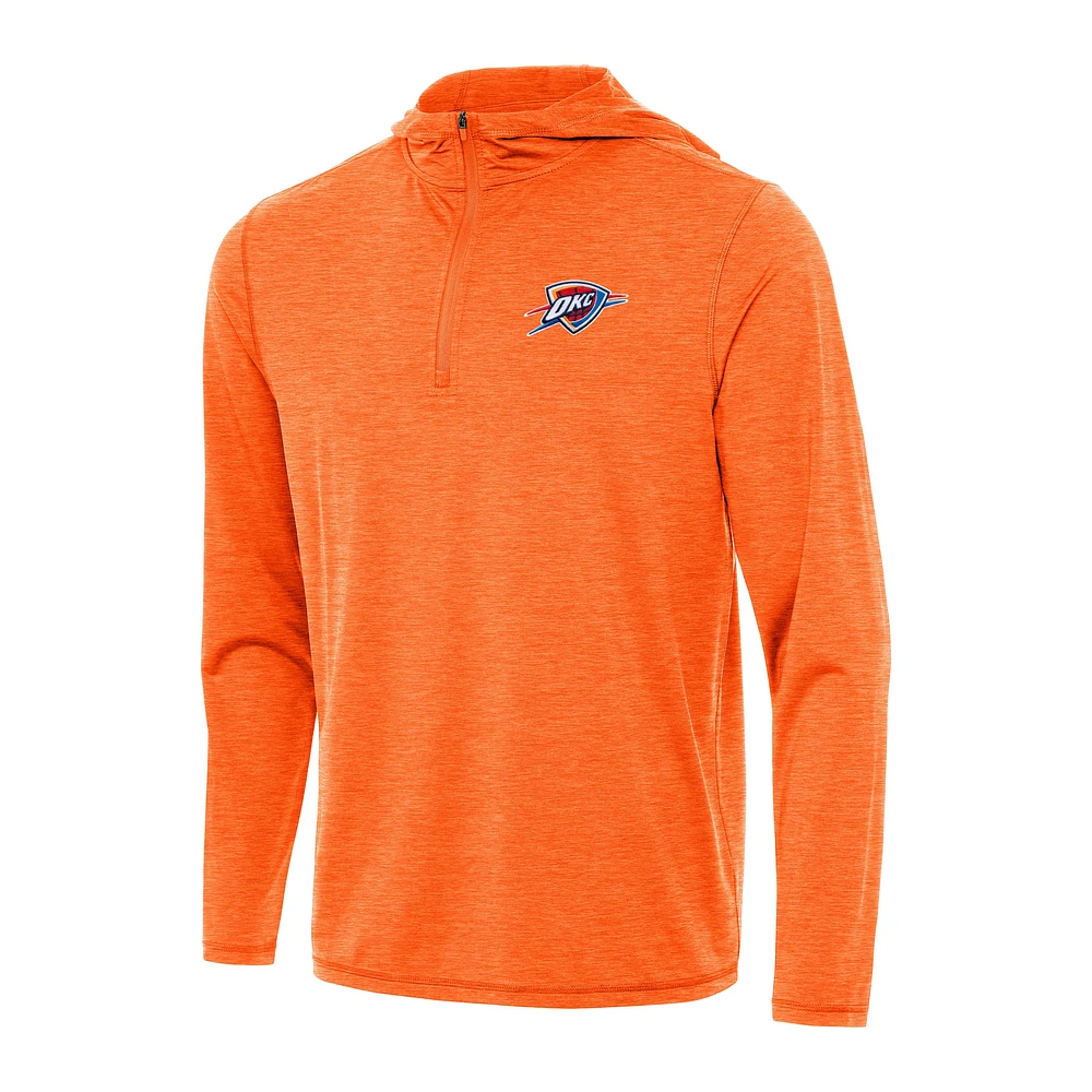 Men's Antigua Heather Orange Oklahoma City Thunder Tidy Quarter-Zip Hoodie
