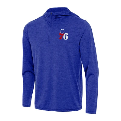 Men's Antigua Heather Royal Philadelphia 76ers Tidy Quarter-Zip Hoodie