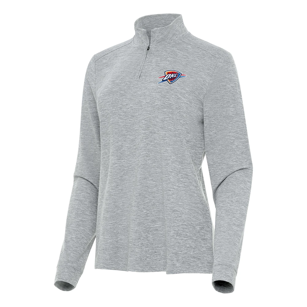 Women's Antigua Heather Gray Oklahoma City Thunder Mentor Quarter-Zip Mock Long Sleeve Top
