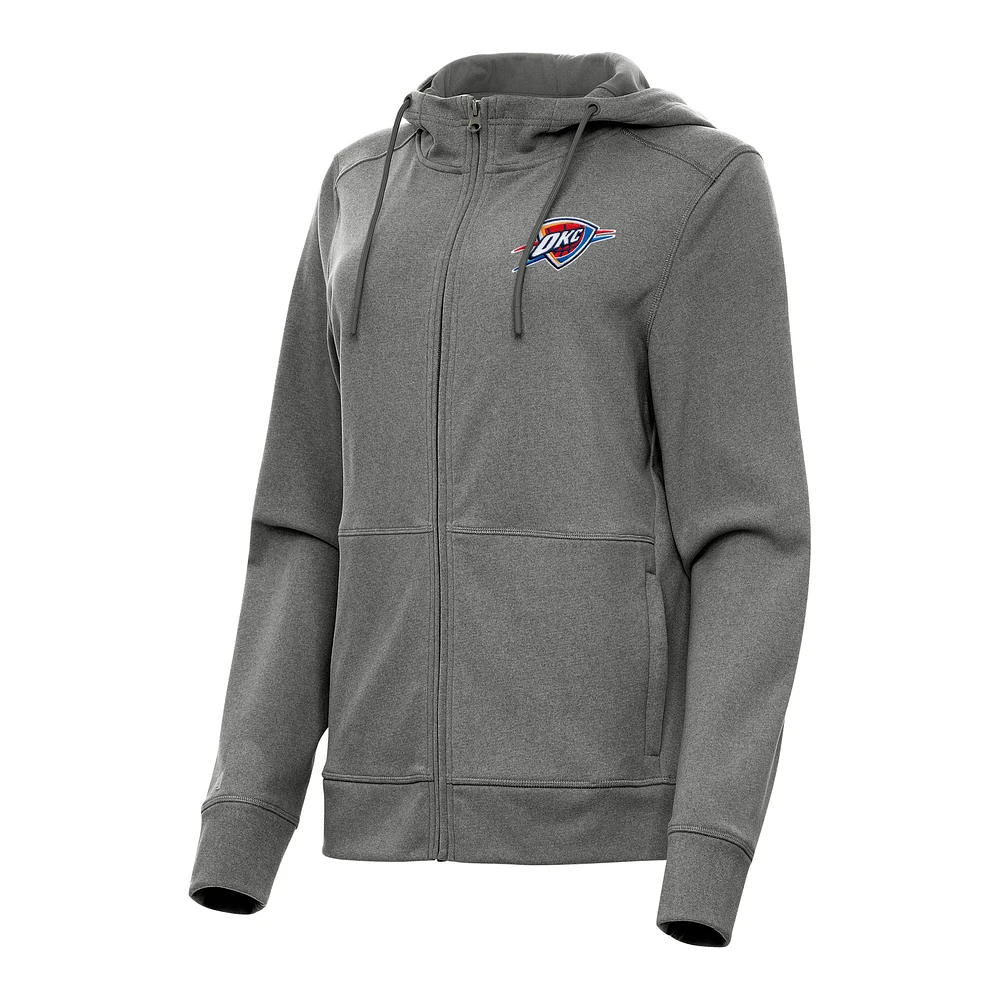 Women's Antigua Heather Charcoal Oklahoma City Thunder Seeker Full-Zip Hoodie Jacket