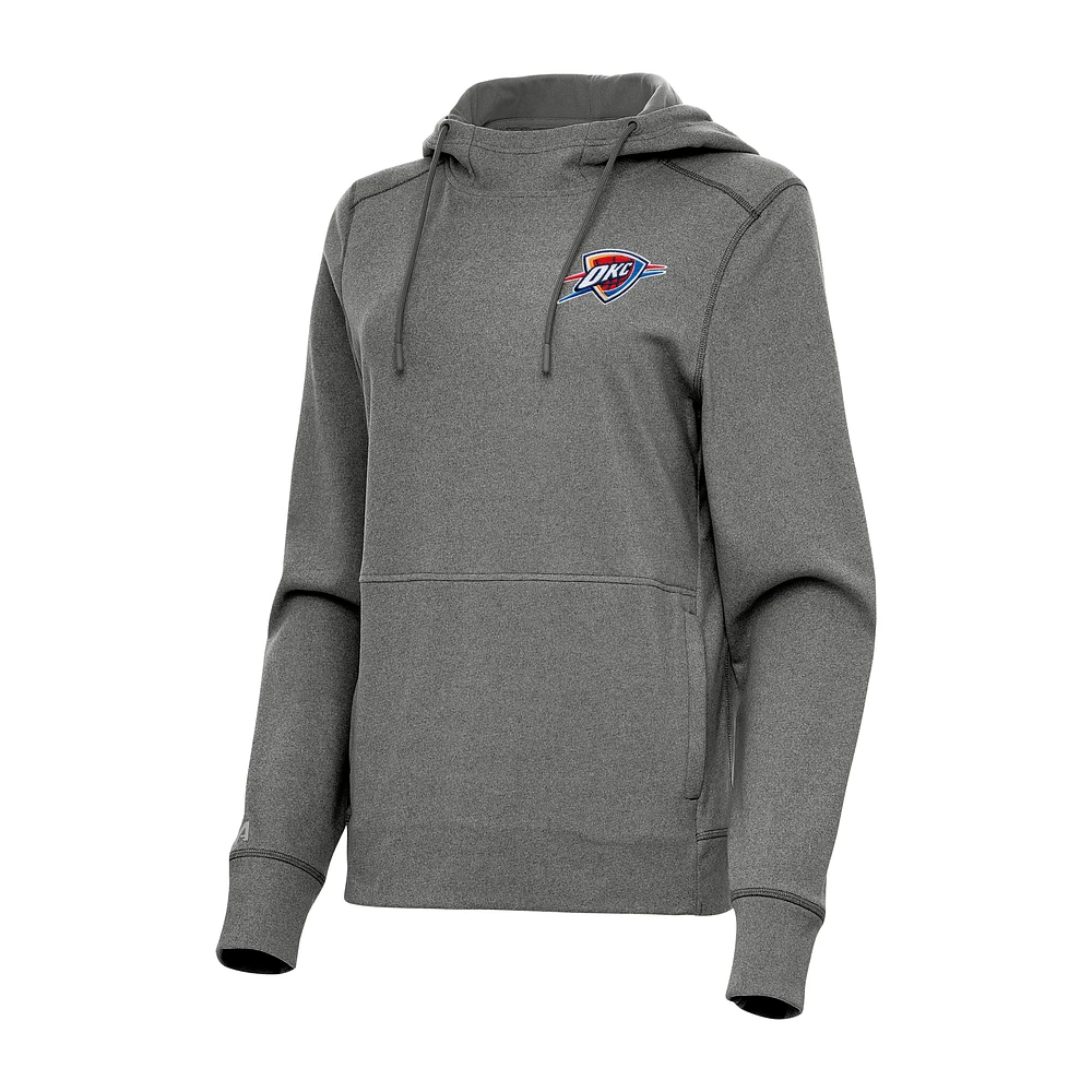 Women's Antigua Heather Charcoal Oklahoma City Thunder Justice Pullover Hoodie