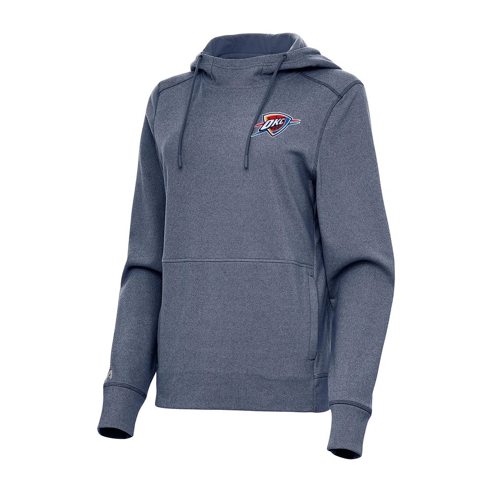 Women's Antigua Heather Navy Oklahoma City Thunder Justice Pullover Hoodie