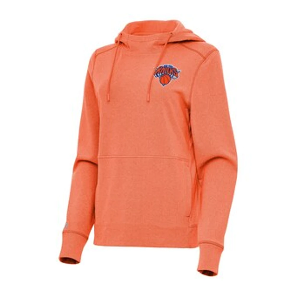 Women's Antigua Heather Orange New York Knicks Justice Pullover Hoodie