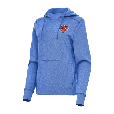 Women's Antigua Heather Blue New York Knicks Justice Pullover Hoodie