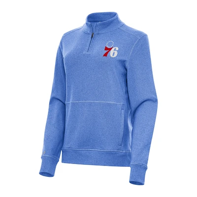 Women's Antigua Heather Royal Philadelphia 76ers Crush Quarter-Zip Fleece Sweatshirt