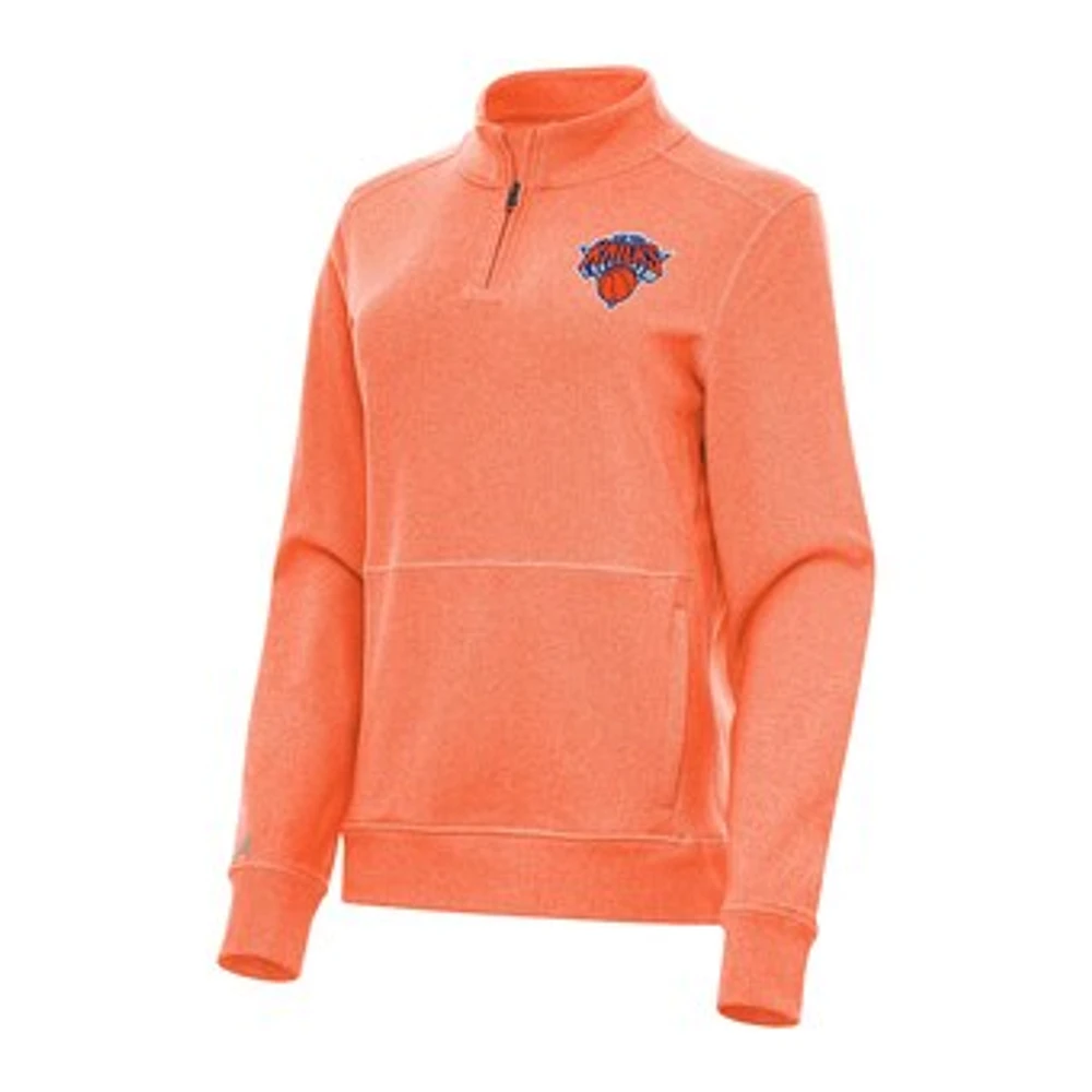 Women's Antigua Heather New York Knicks Crush Quarter-Zip Fleece Sweatshirt