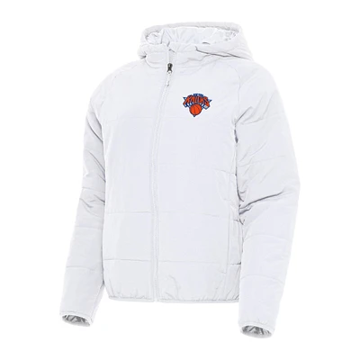 Women's Antigua White New York Knicks Universe Full-Zip Puffer Jacket