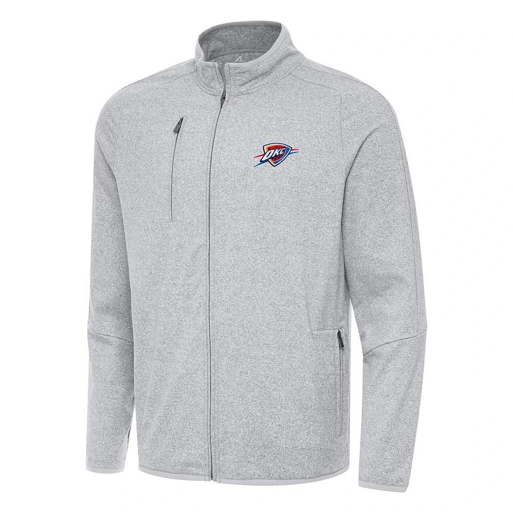 Men's Antigua Heather Gray Oklahoma City Thunder Hold-Up Full-Zip Tri-Blend Jacket