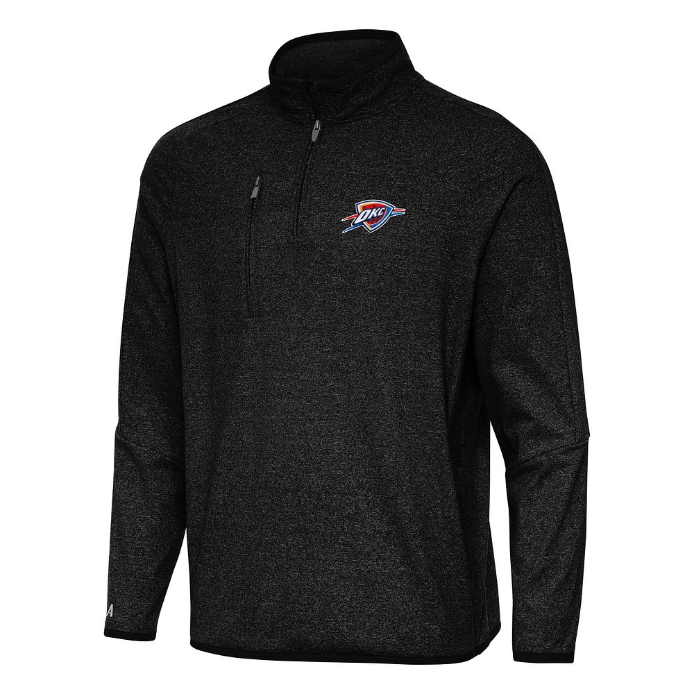 Men's Antigua Heather Black Oklahoma City Thunder Certain Quarter-Zip Tri-Blend Sweatshirt