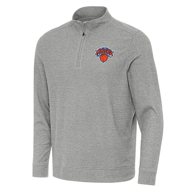 Men's Antigua Heather New York Knicks Subtle Quarter-Zip Sweatshirt