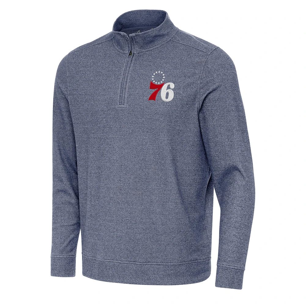 Men's Antigua Heather Navy Philadelphia 76ers Subtle Quarter-Zip Sweatshirt