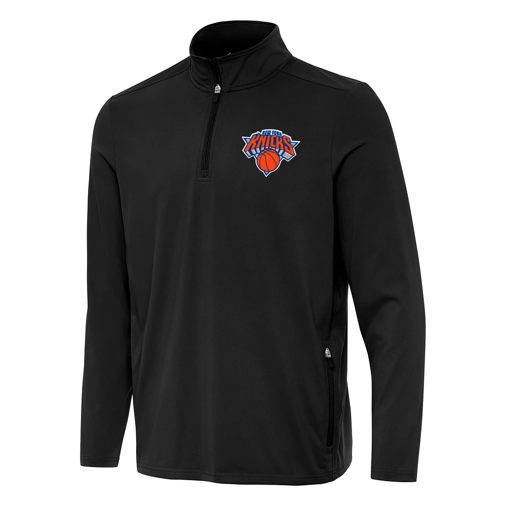 Men's Antigua Black New York Knicks Perilous Quarter-Zip Sweatshirt